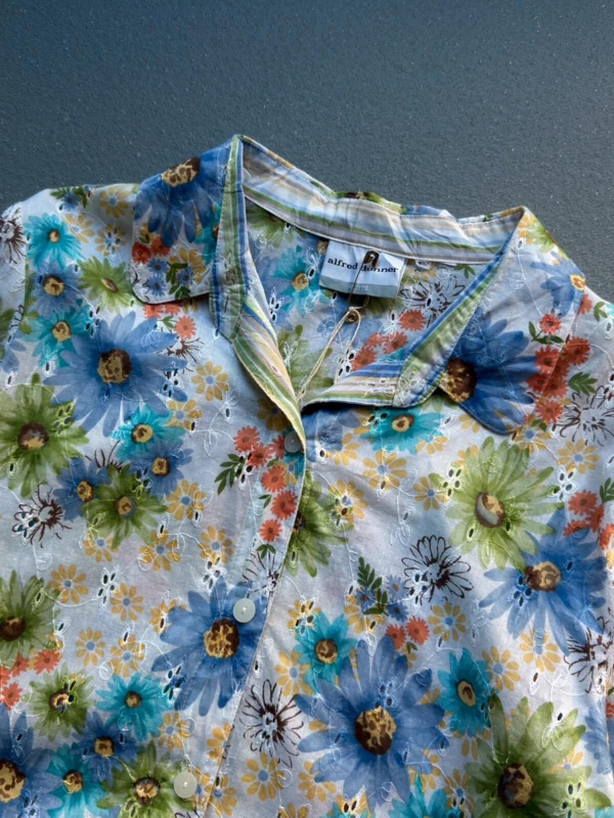 Alfred Dunner Linen Silk Floral Shirt Large Vintage