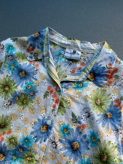 Alfred Dunner Linen Silk Floral Shirt Large Vintage