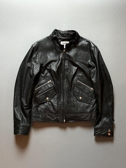 Vintage Tesini Biker Leather Bomber Jacket Size 12 Y2K