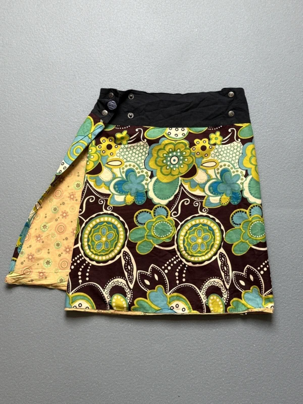 Y2K Brown & Green Floral Cotton Wrap Skirt One Size