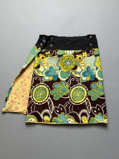 Y2K Brown & Green Floral Cotton Wrap Skirt One Size