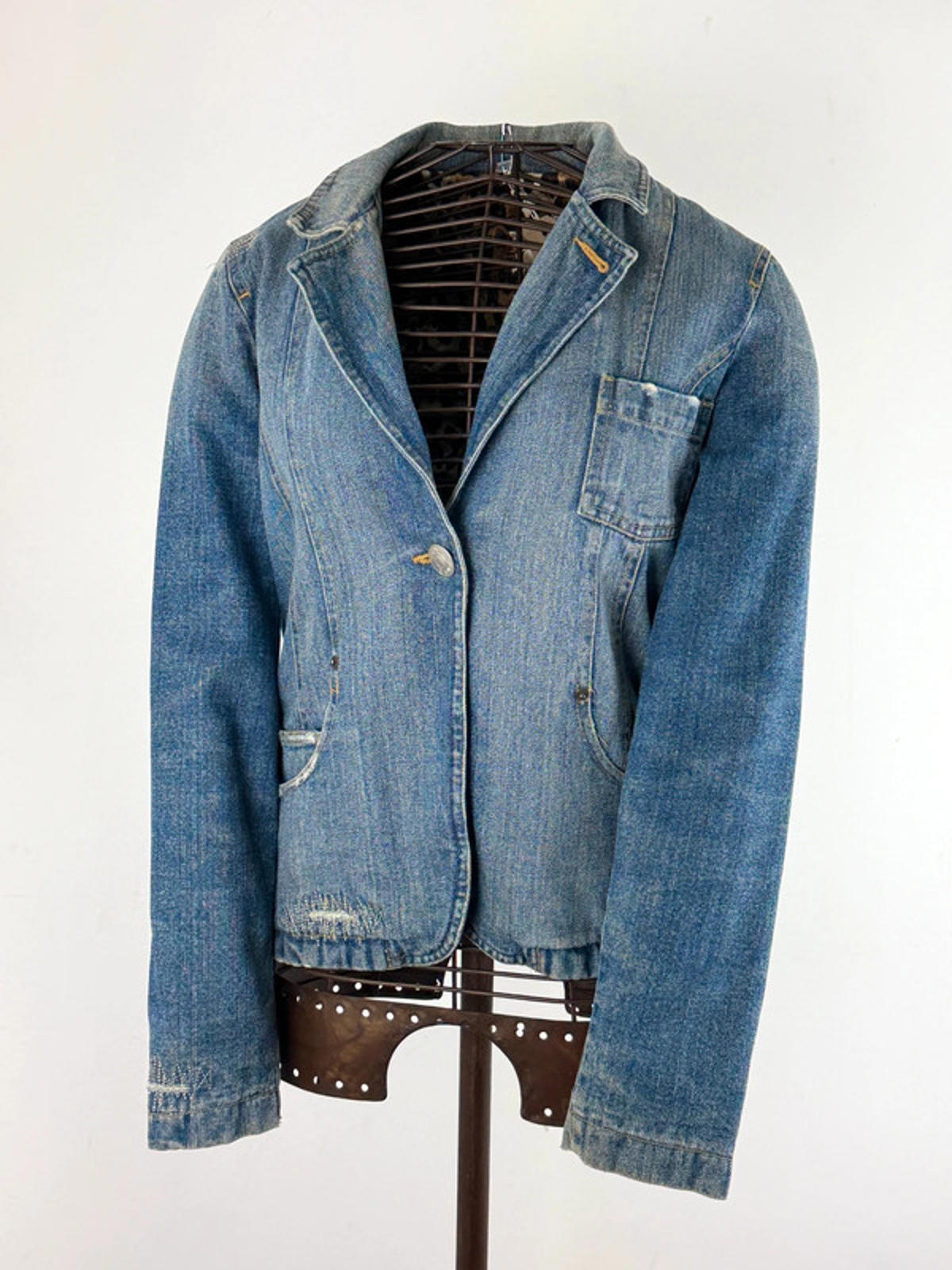 Y2K Denim Blazer Jacket Large Leopard Print