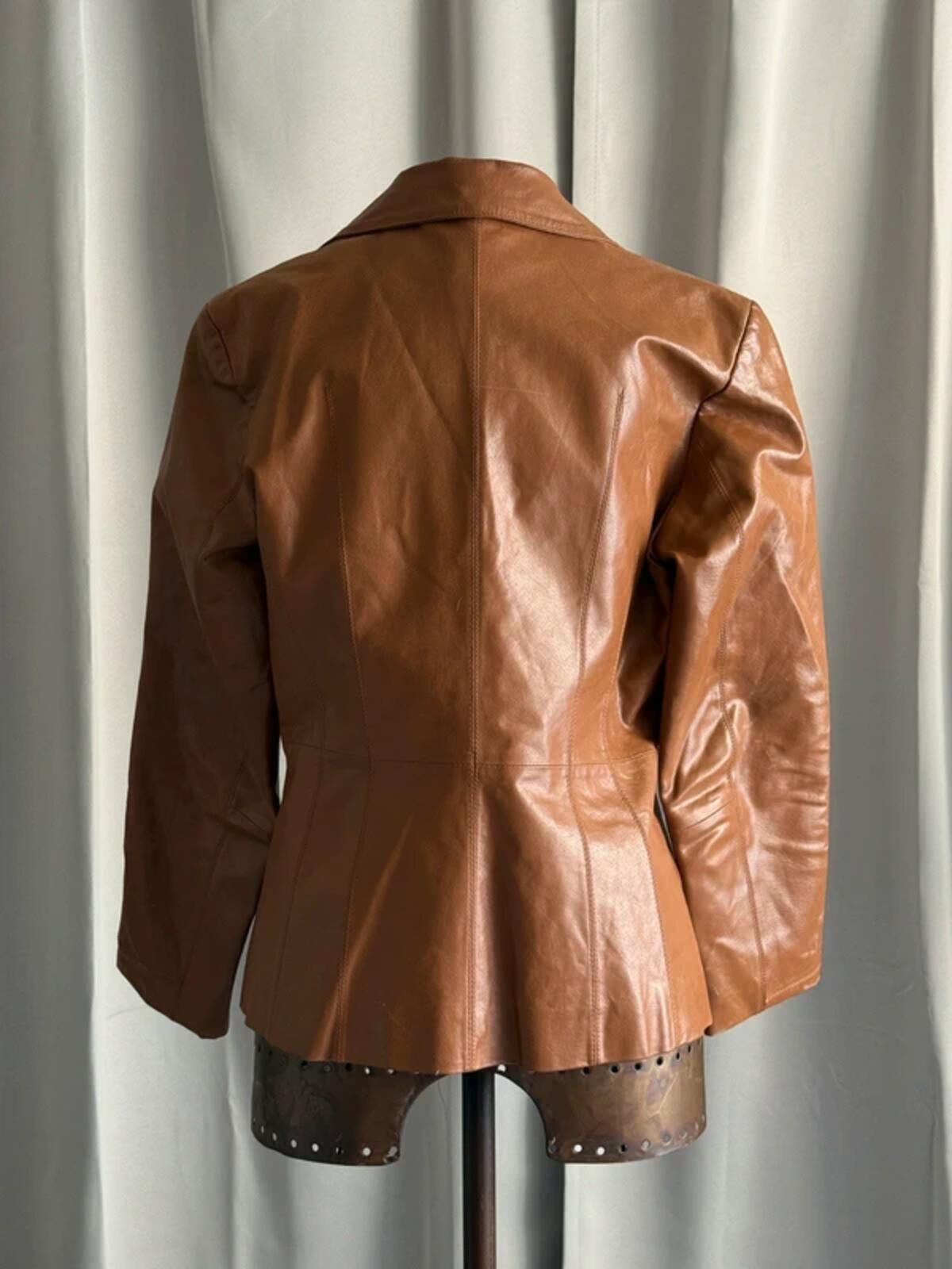 Vera Moda Brown Leather Jacket with big lapels Large