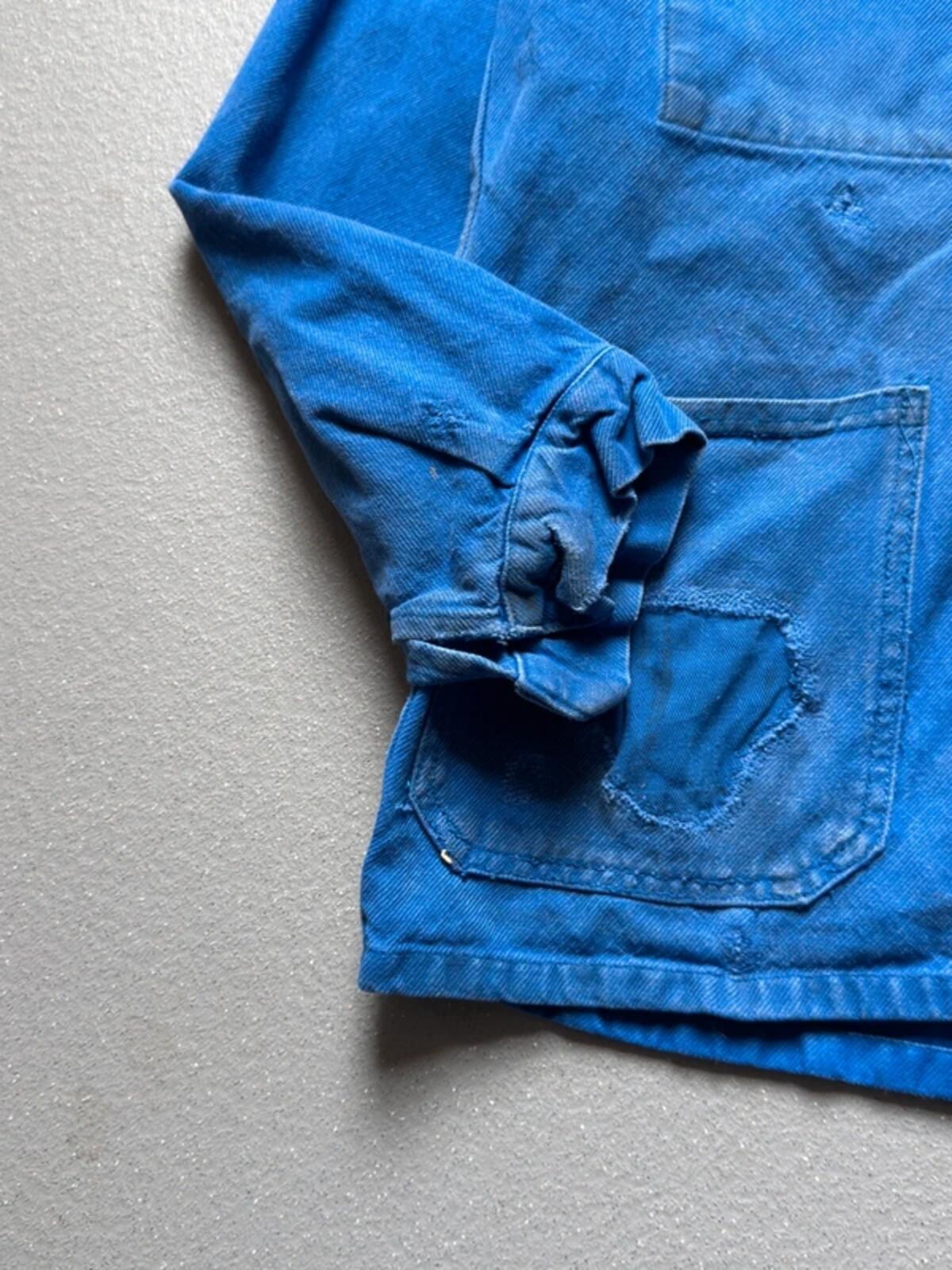 Vintage French Work Jacket Small Repairs Faded