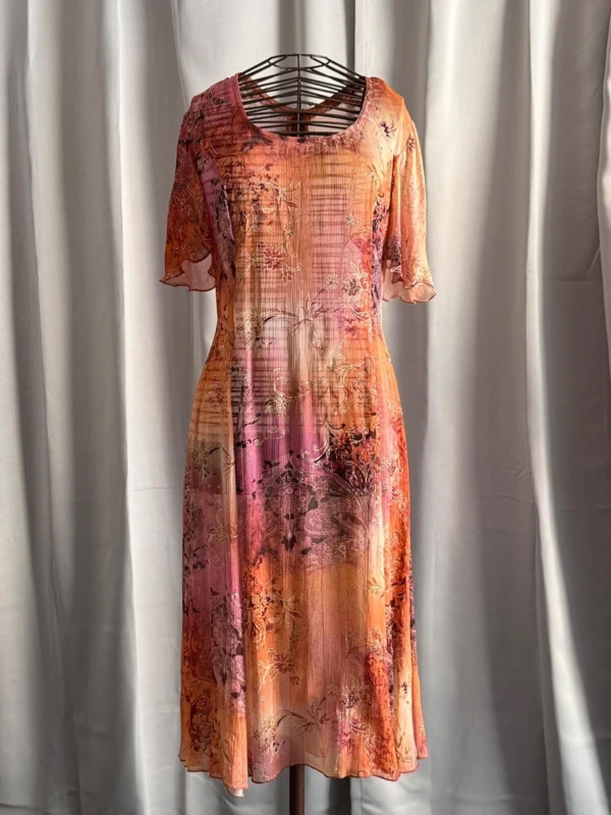 1970s Boho Floaty Gradient Mesh Dress Size 12