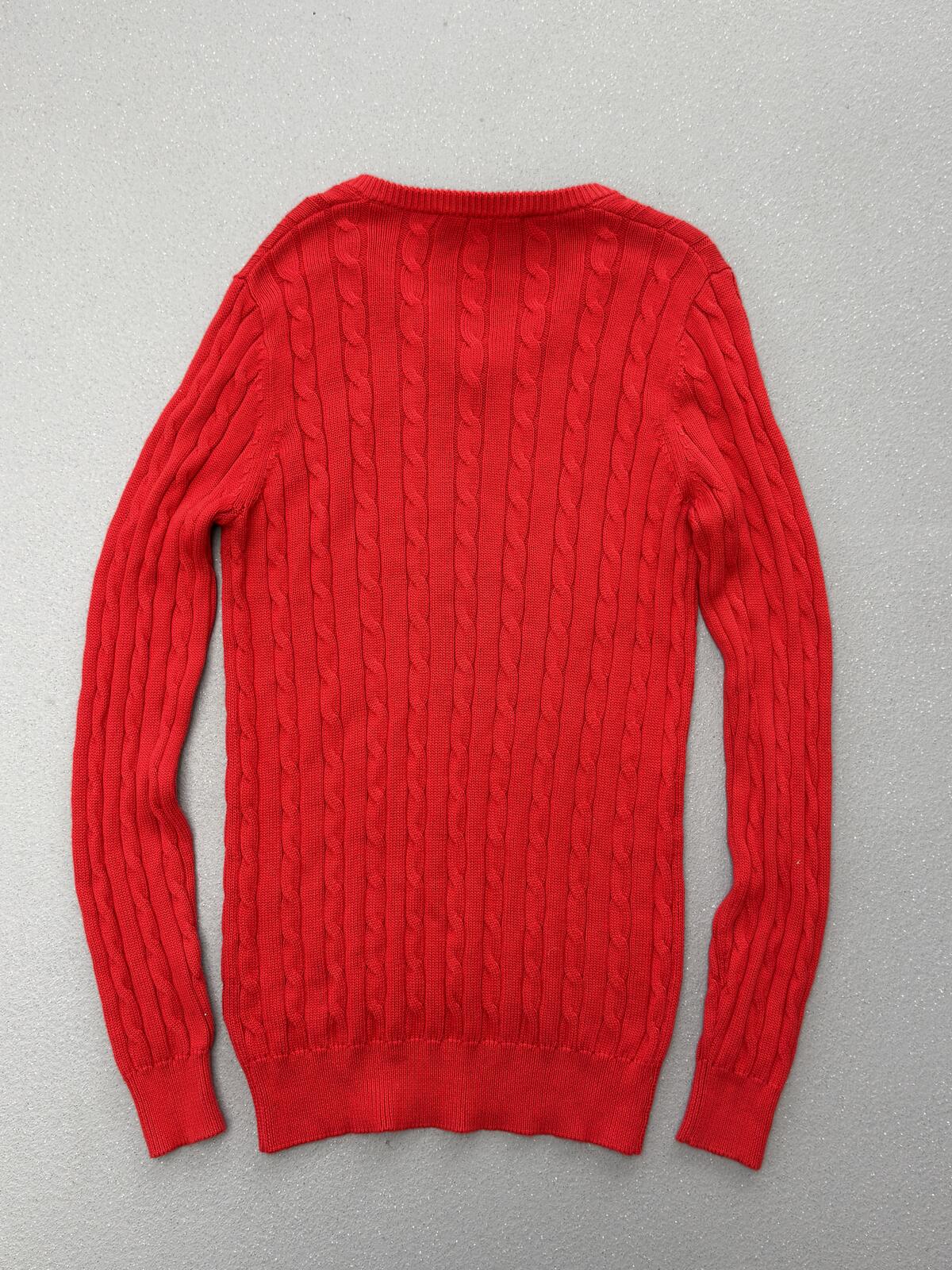 Gieves & Hawkes Red Cable Knit V Neck Jumper Merino Wool Sweater