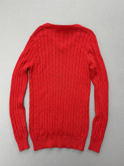 Gieves & Hawkes Red Cable Knit V Neck Jumper Merino Wool Sweater