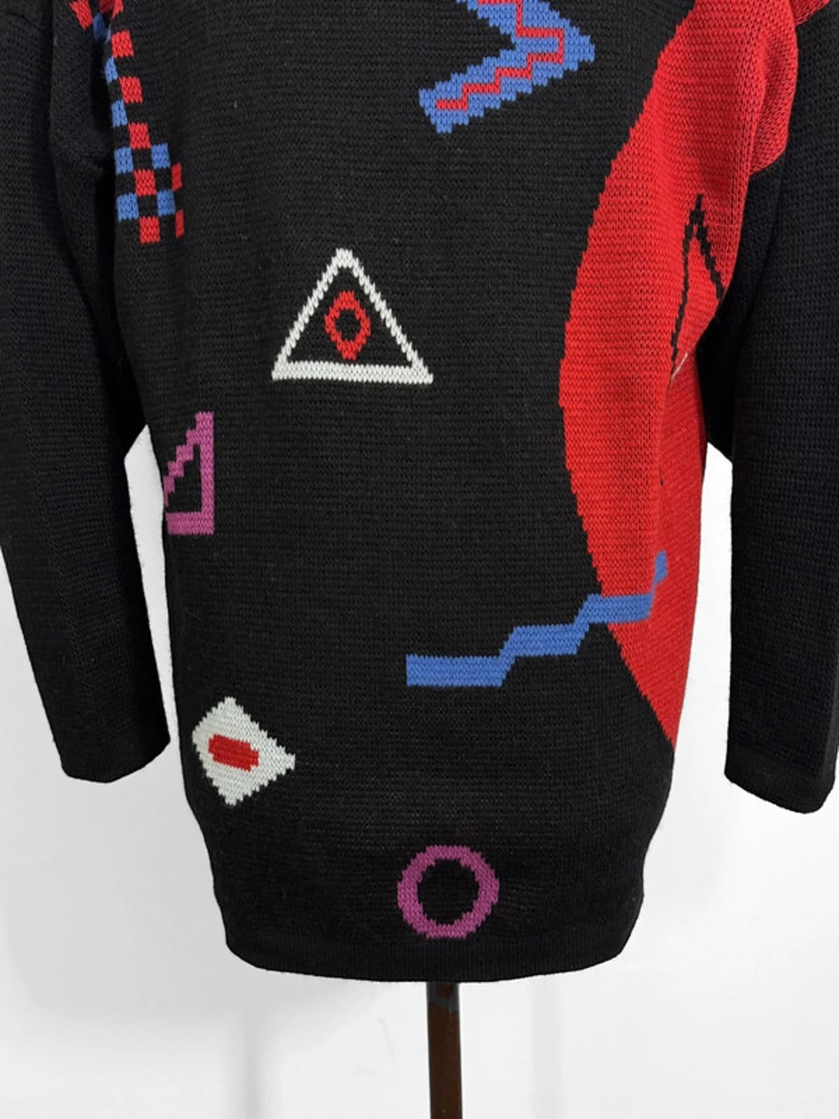 80s Vintage Art Deco Geometric Long Knit Jumper Size 14
