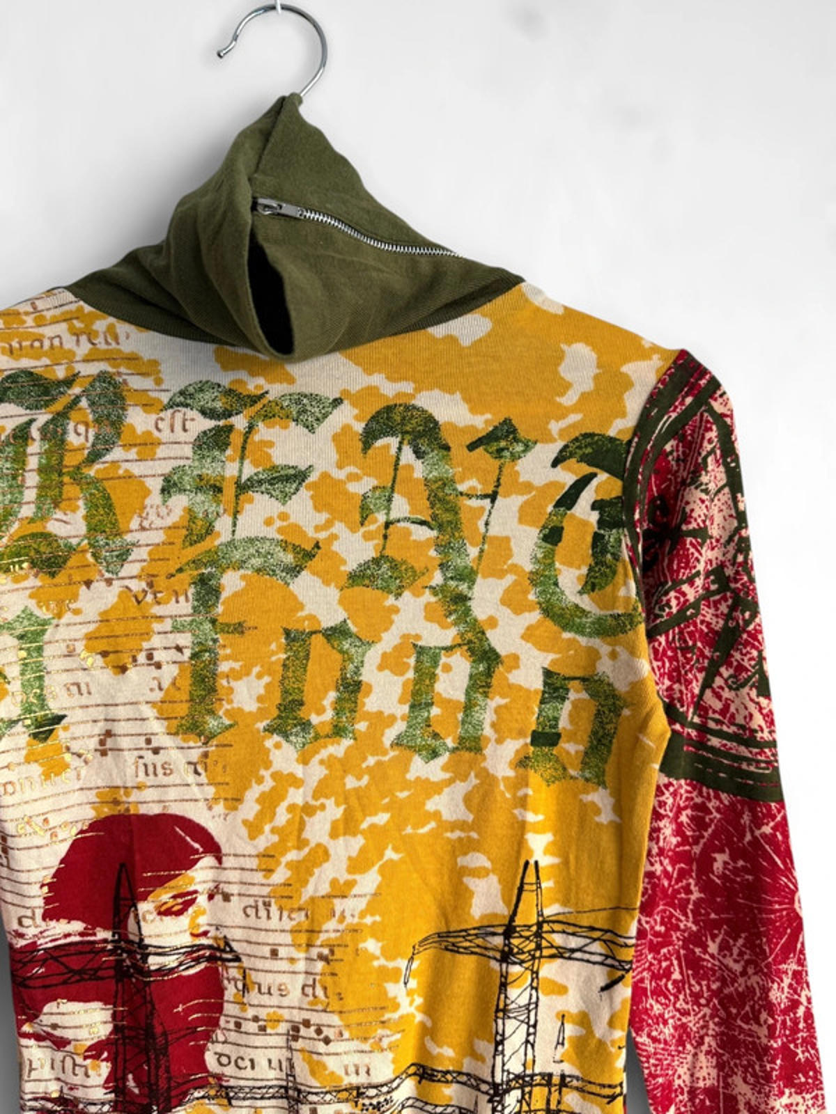 Y2K Patterned Art Long Sleeve Ribbed Top Small