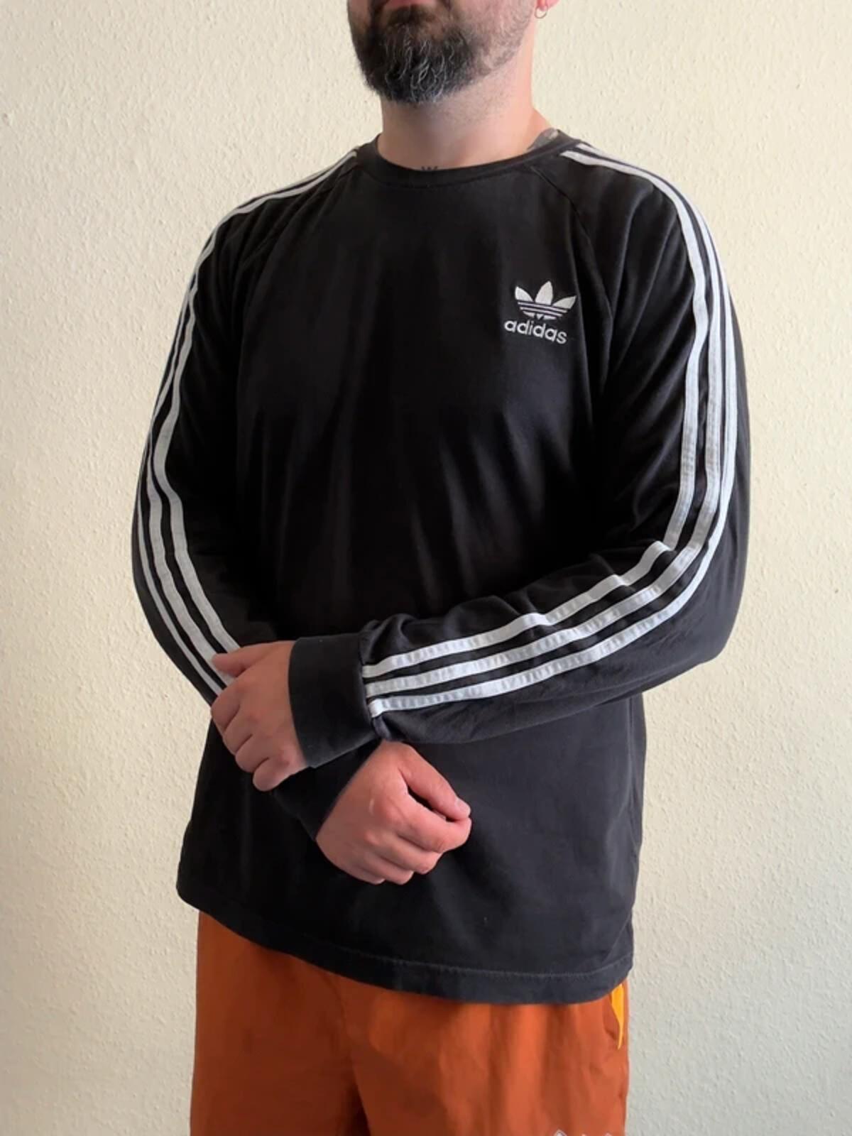 Adidas Long Sleeve Black 3 Stripes T Shirt Large