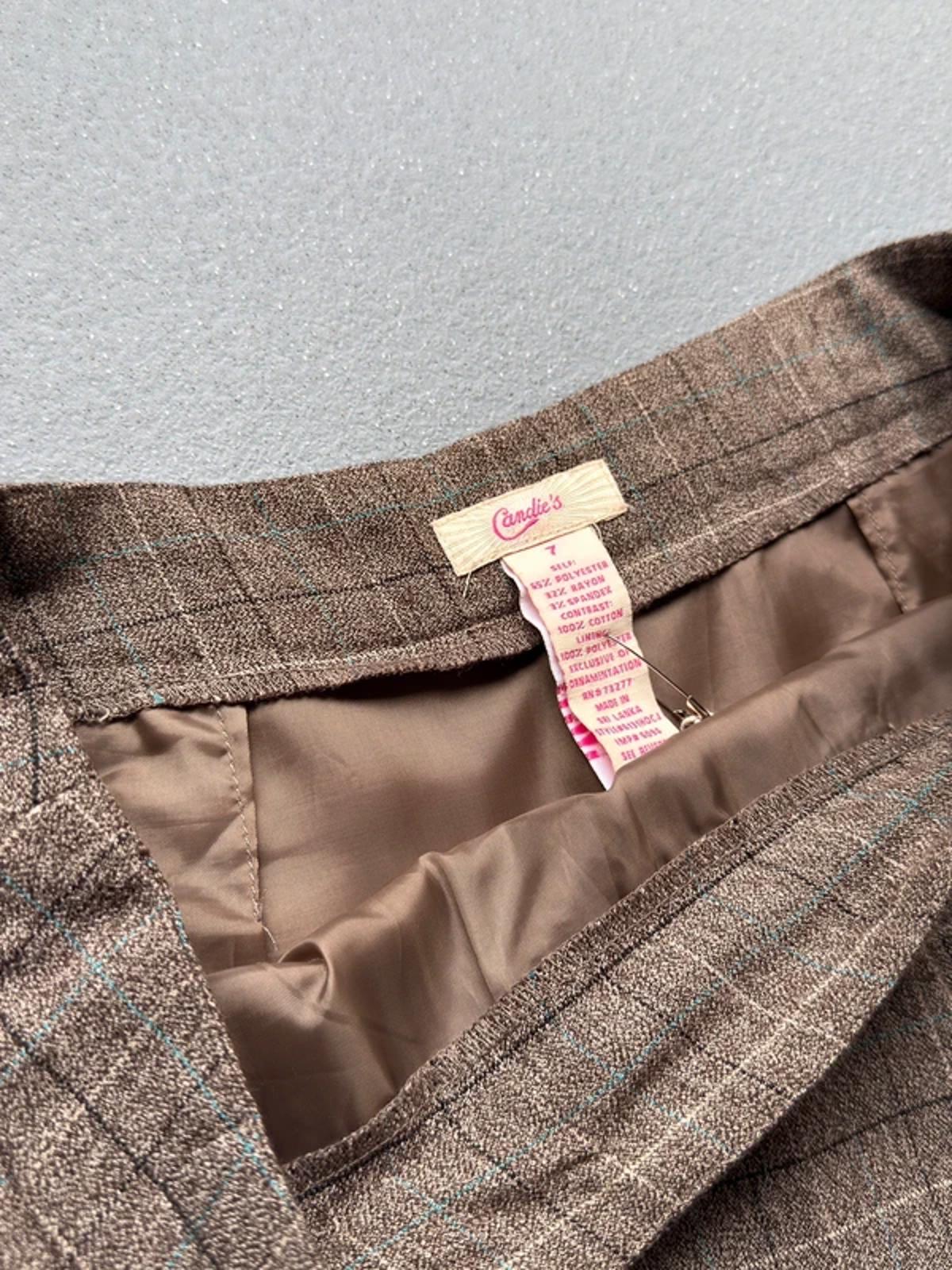 Vintage Y2K Brown Plaid Mini Skirt Ruffle Hem 30”