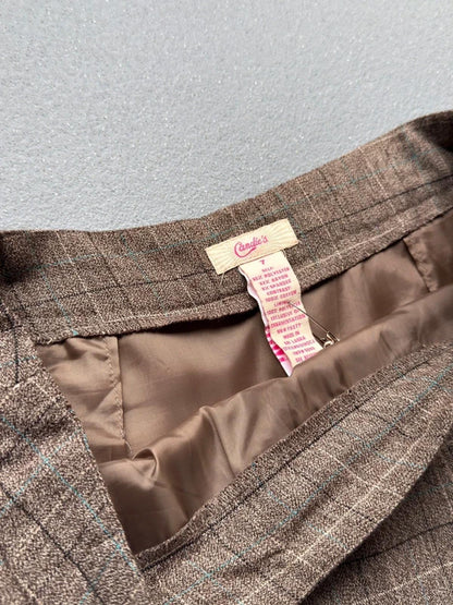 Vintage Y2K Brown Plaid Mini Skirt Ruffle Hem 30”