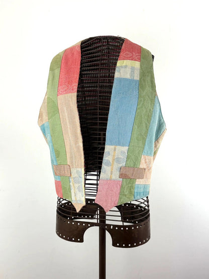 Vintage Cropped Patchwork Waistcoat Reversible