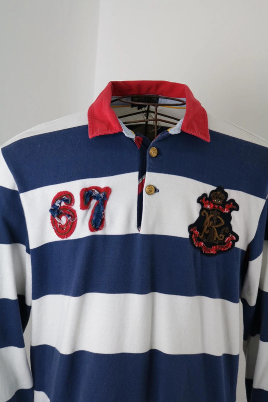 Ralph Lauren Rugby Shirt Striped Large Polo Navy Prep