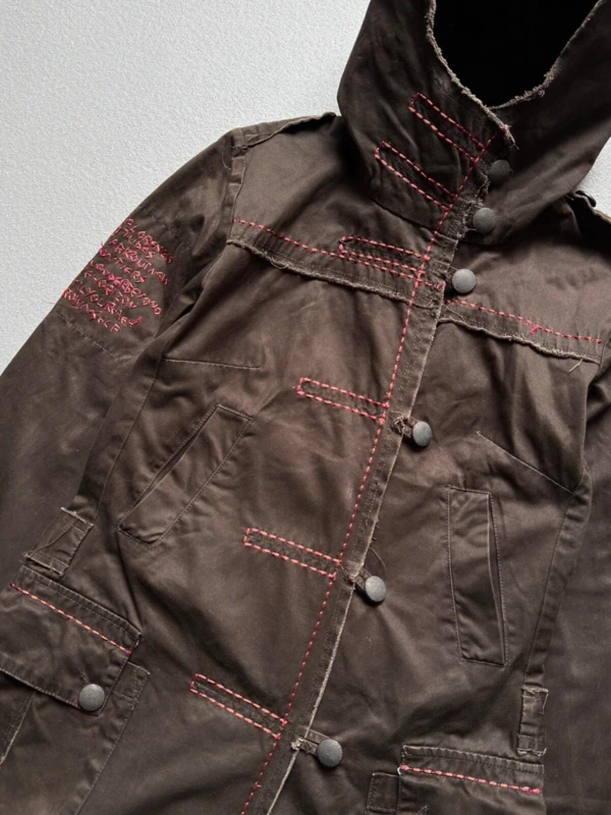 Y2K Brown Utility Parka Coat Size 8 Glitter Embroidery