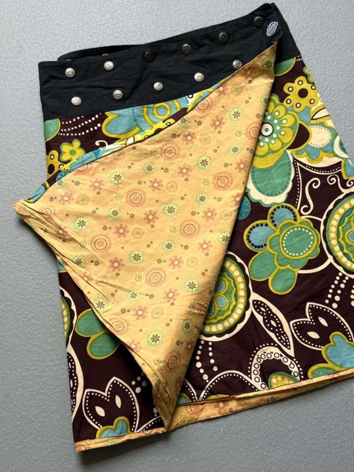 Y2K Brown & Green Floral Cotton Wrap Skirt One Size