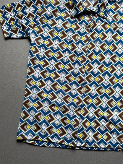 Vintage 1970s Geometric Pattern Short Sleeve Shirt Ladies Large