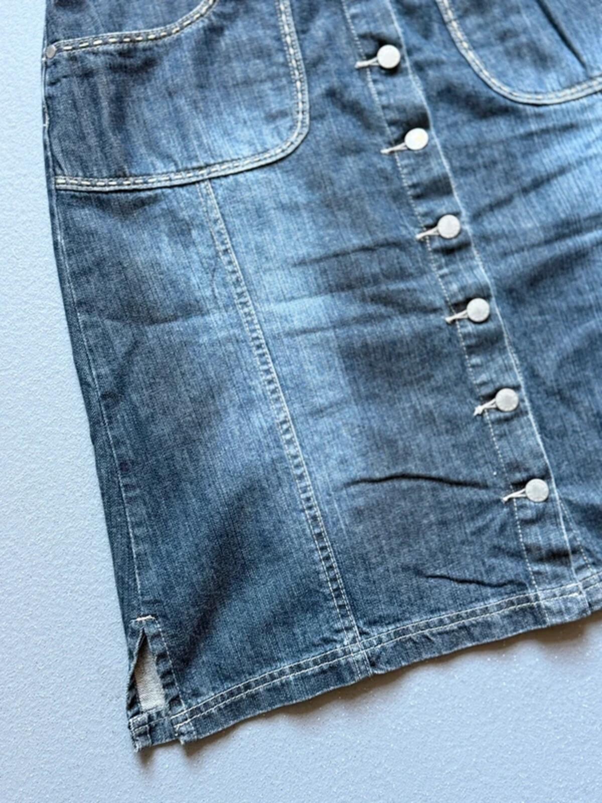 Y2K Share Tribal Embroidered Front Button Denim Skirt Size 16