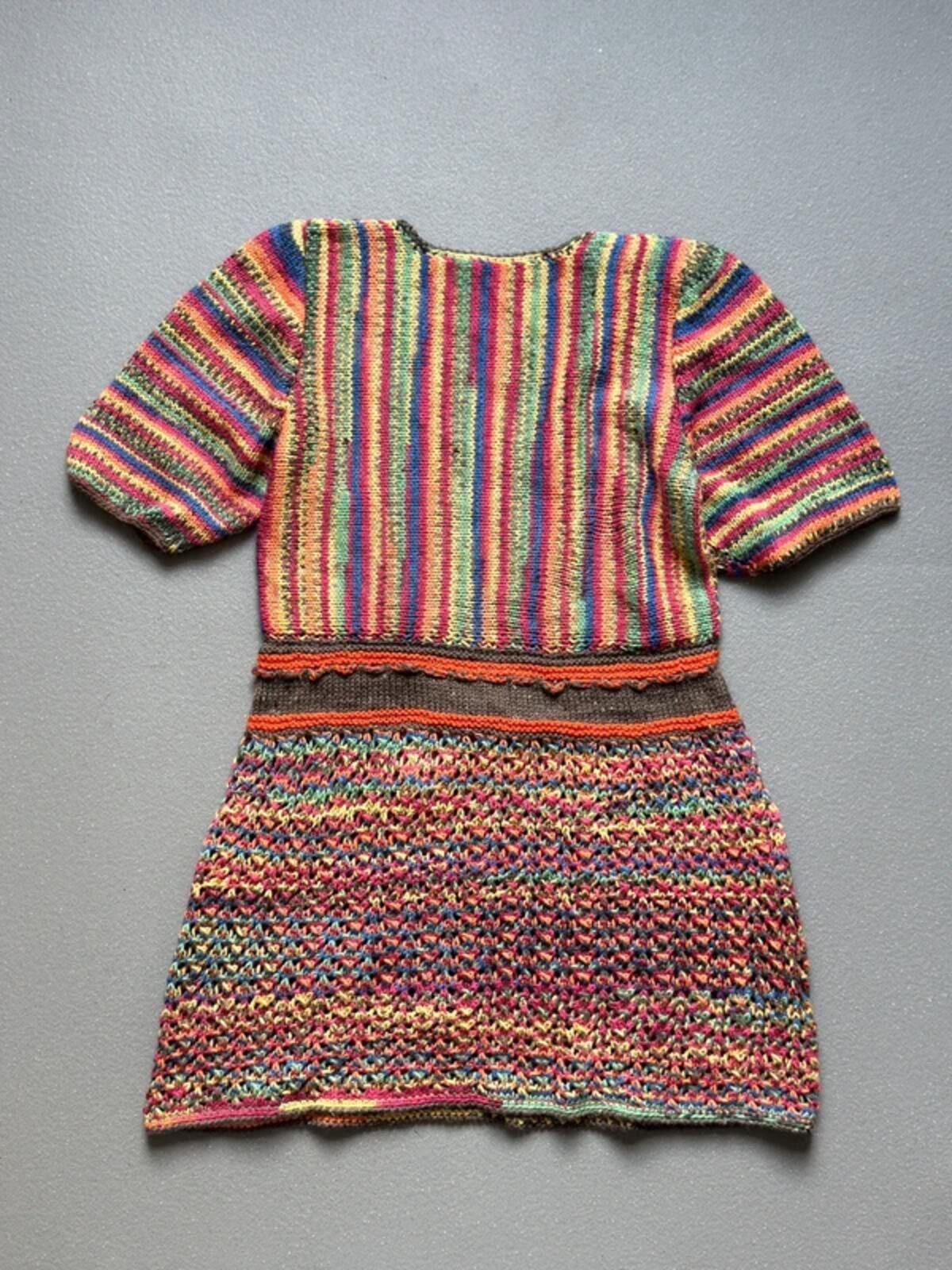 Vintage Rainbow Hand Knit Crochet Dress Small / Medium
