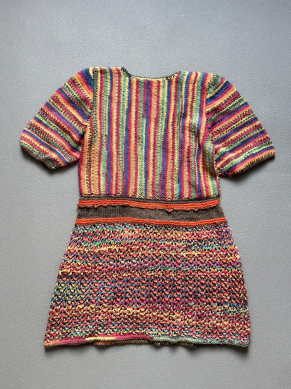 Vintage Rainbow Hand Knit Crochet Dress Small / Medium