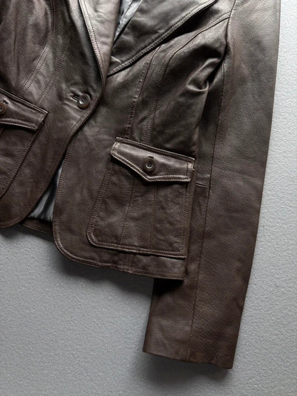 Y2K New Look Brown Leather Jacket – Women’s Size 10