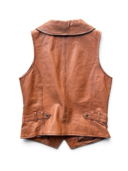 Gestuz Women’s Brown Genuine Leather Waistcoat Vest Boho Western Size Small