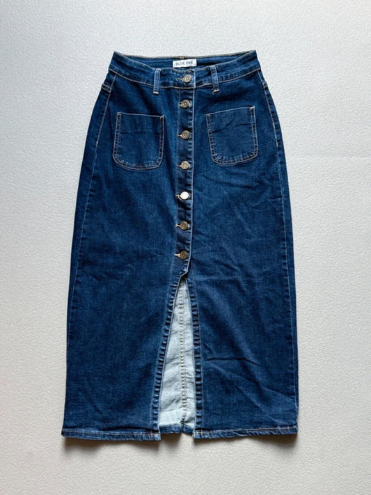 Y2K Denim Maxi Skirt Front Button Size 8