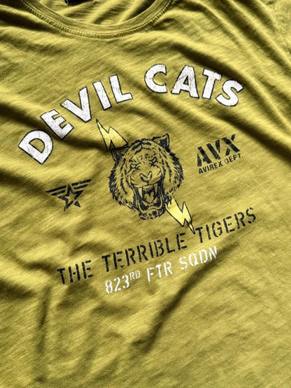 Avirex Devil Cats Military Print T Shirt Large