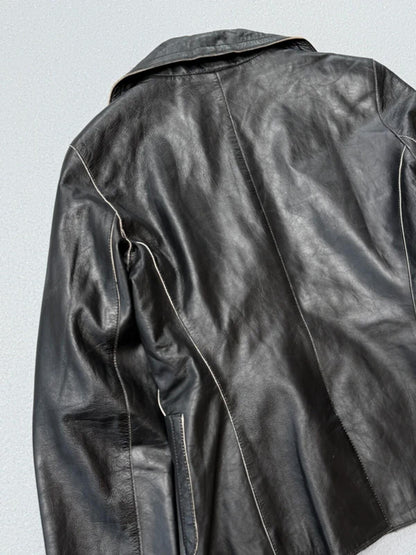 Y2K Snapshot Big Lapel Leather Jacket Large