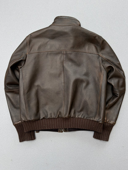 Gian Carlo Rossi Brown Leather Bomber Jacket XL