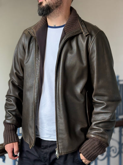 Gian Carlo Rossi Brown Leather Bomber Jacket XL