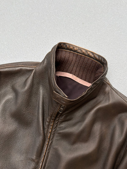 Gian Carlo Rossi Brown Leather Bomber Jacket XL
