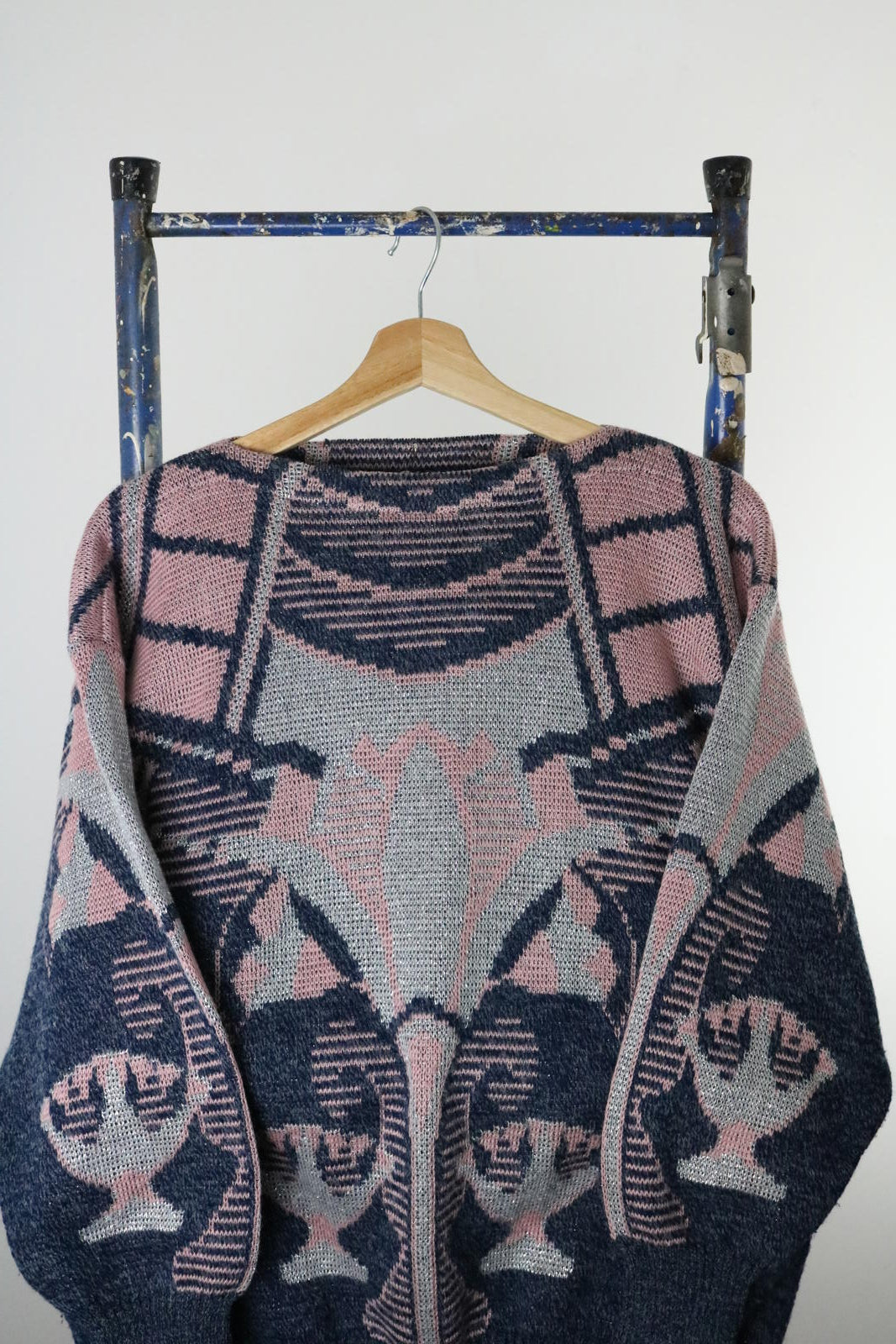 1980s Art Deco Metallic Batwing Knit Sweater Size 12