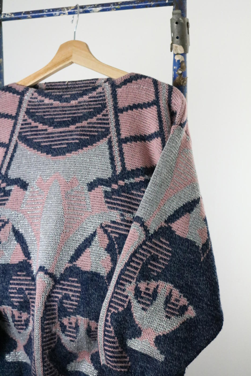 1980s Art Deco Metallic Batwing Knit Sweater Size 12