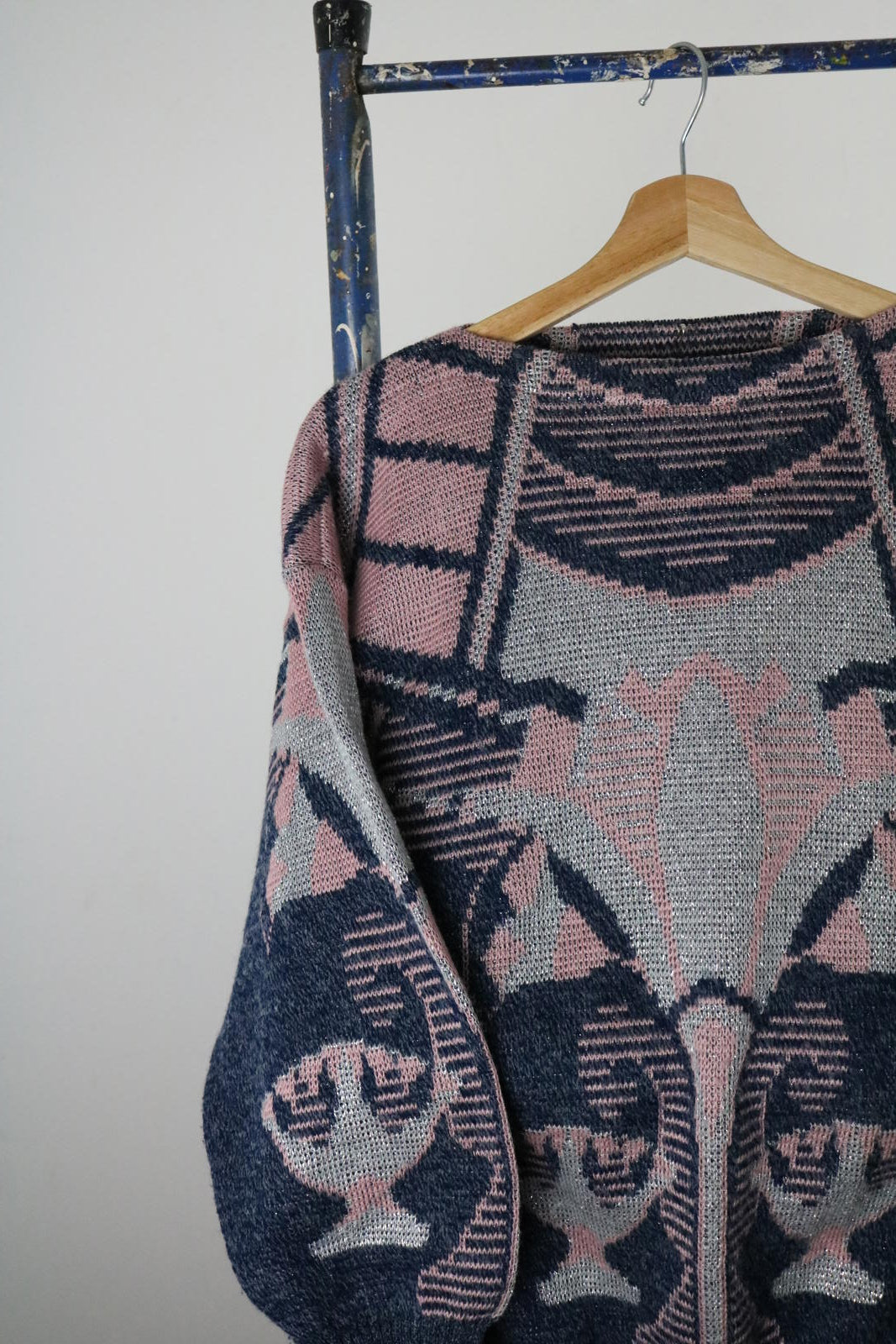 1980s Art Deco Metallic Batwing Knit Sweater Size 12