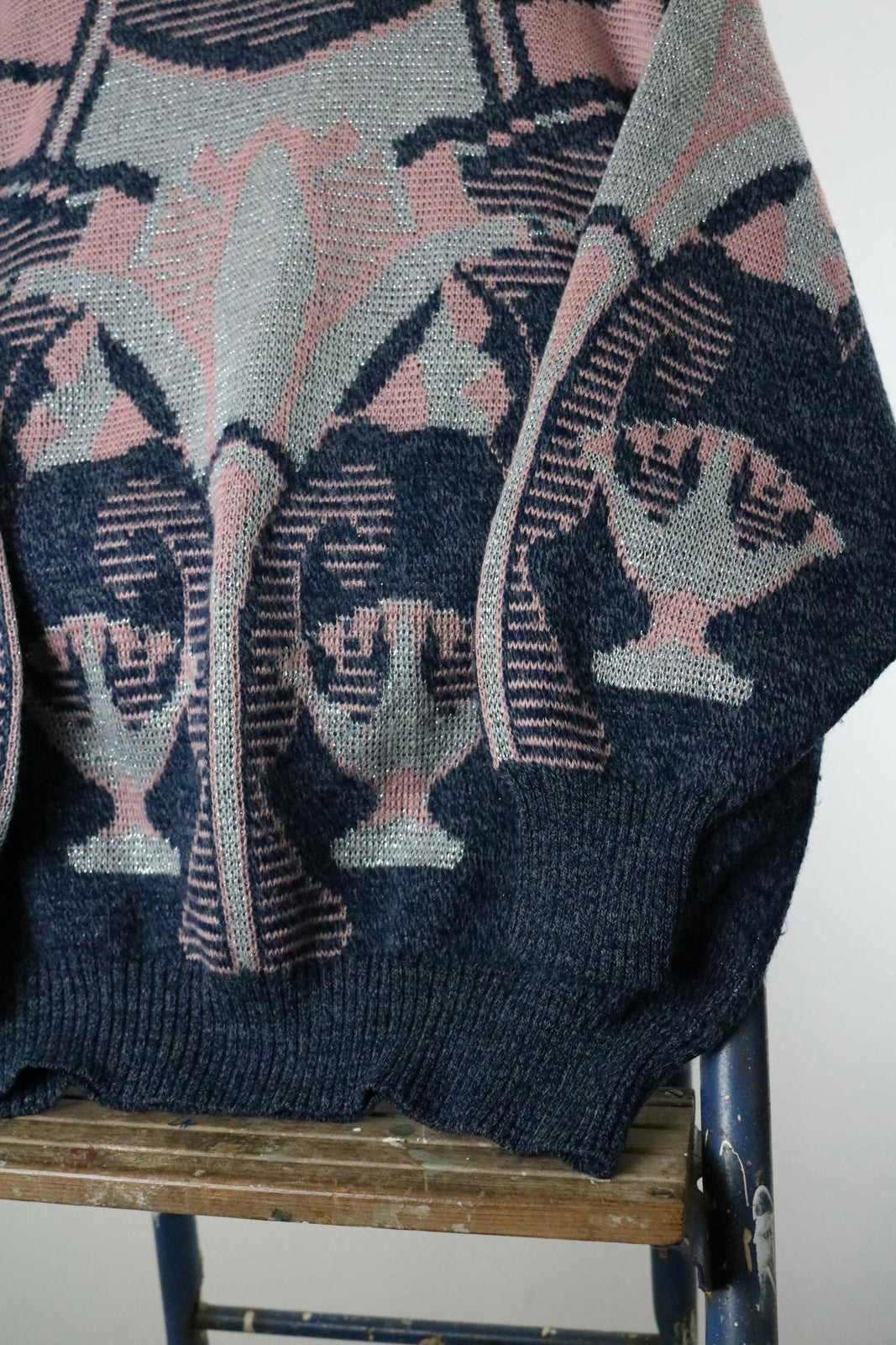 1980s Art Deco Metallic Batwing Knit Sweater Size 12