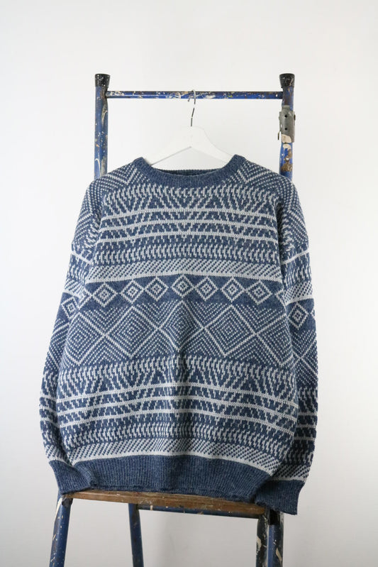Blue Vintage 90s Grunge Geometric Knit Sweater XL