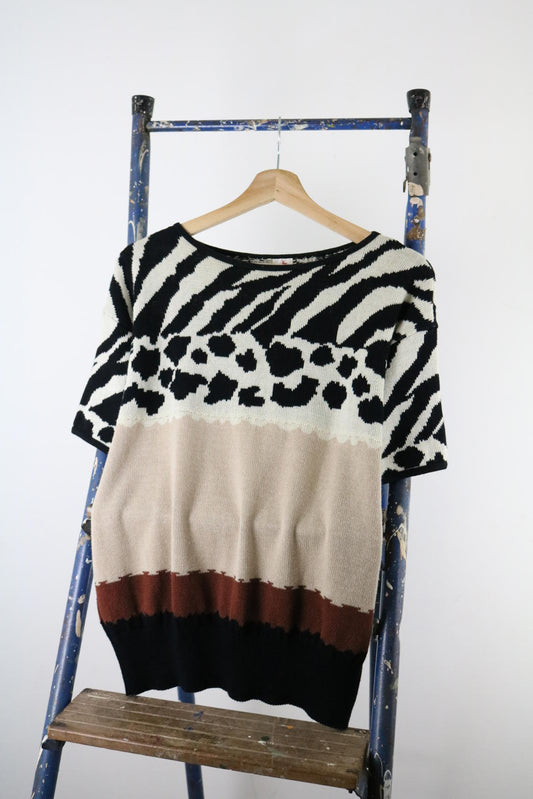 1980s Mondi Animal Print Knit Top M