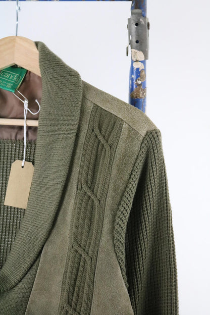 Vintage 70S Canda Double Breasted Suede Panel Cardigan M