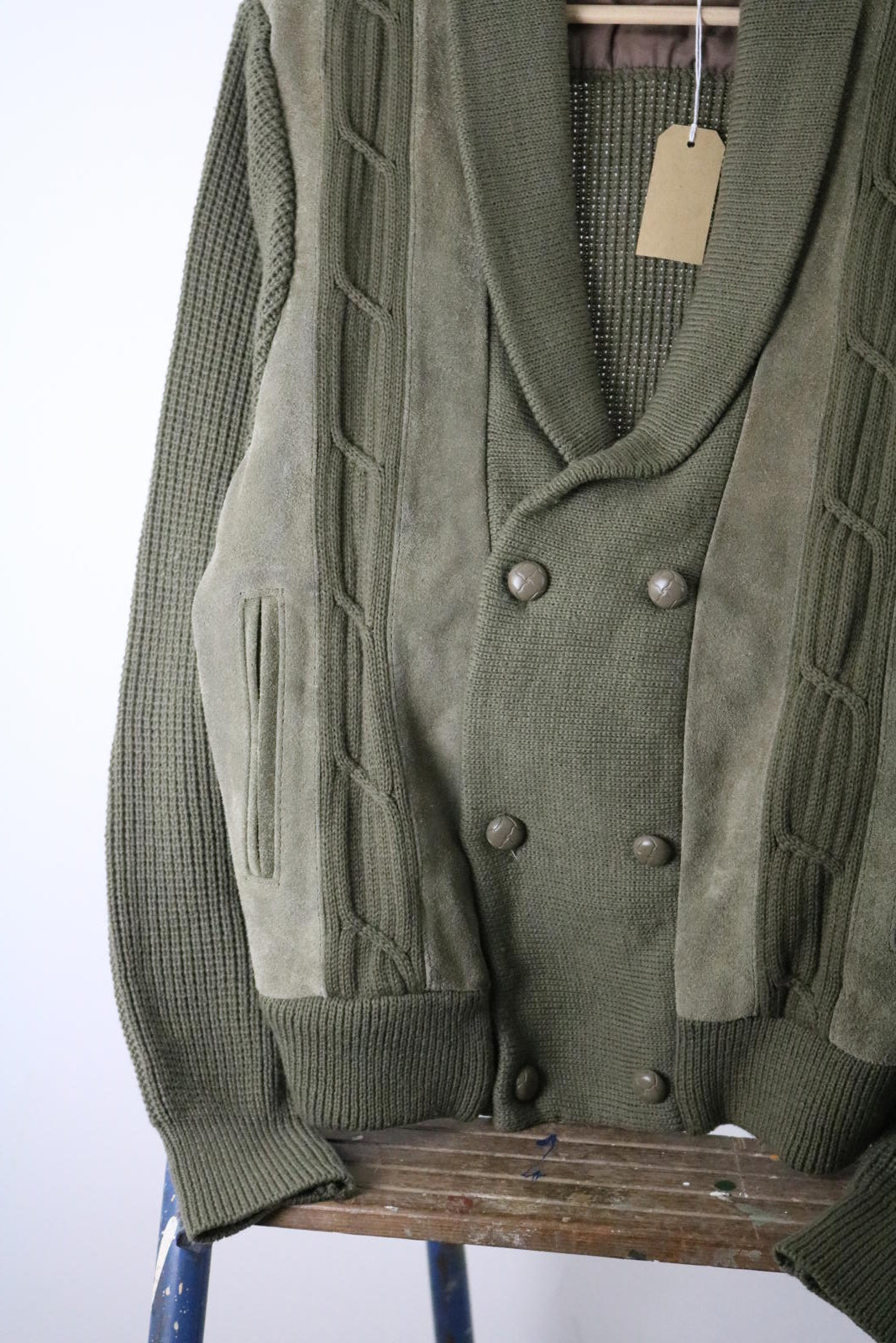 Vintage 70S Canda Double Breasted Suede Panel Cardigan M