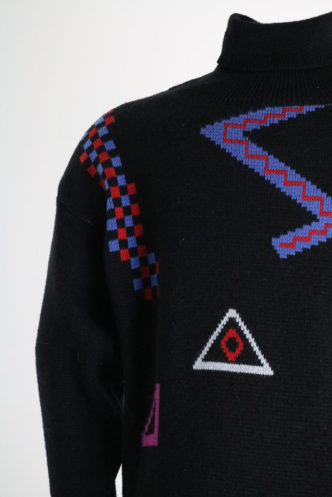 Vintage 80s Abstract Knit Jumper | Graphic Geometric Sweater | Black Statement Knit |