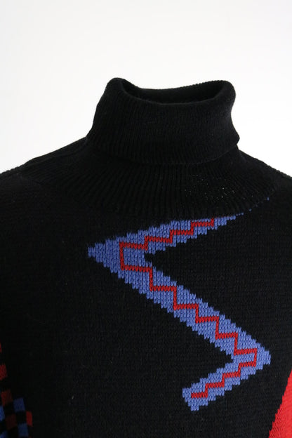 Vintage 80s Abstract Knit Jumper | Graphic Geometric Sweater | Black Statement Knit |
