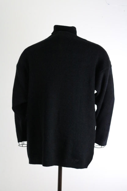 Vintage 80s Abstract Knit Jumper | Graphic Geometric Sweater | Black Statement Knit |