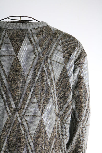 80s Vintage Geometric Funky Pattern Knit Sweater XL Grunge Earth Colours