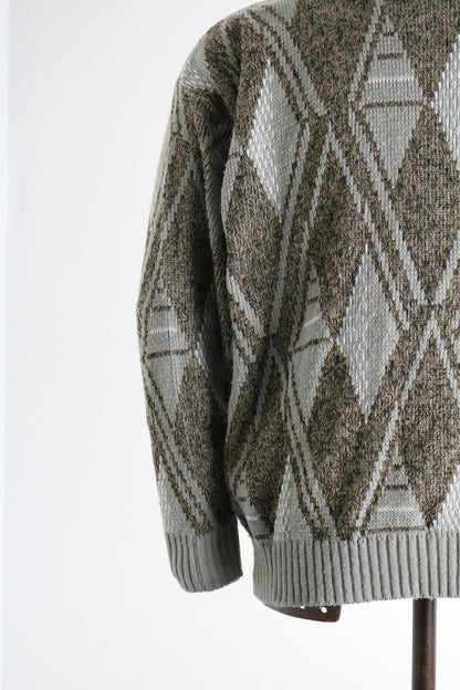80s Vintage Geometric Funky Pattern Knit Sweater XL Grunge Earth Colours