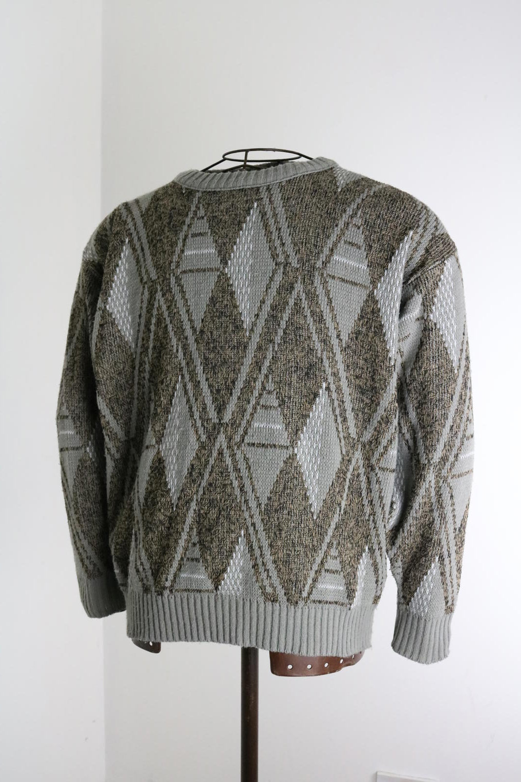 80s Vintage Geometric Funky Pattern Knit Sweater XL Grunge Earth Colours