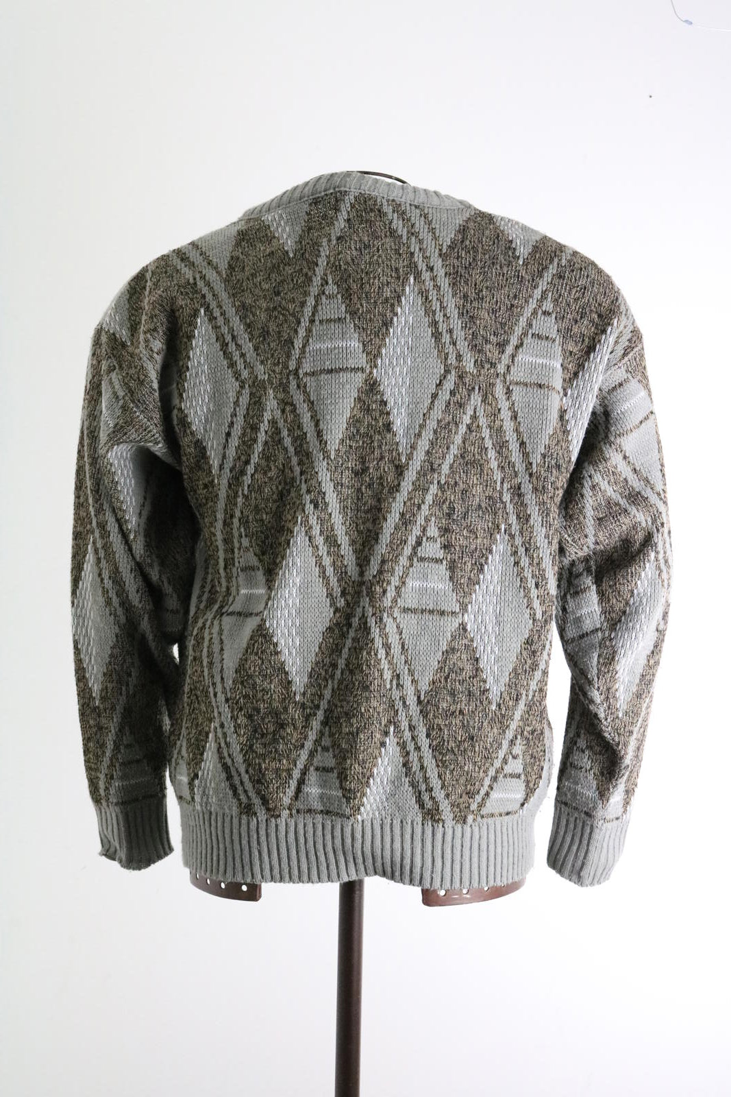 80s Vintage Geometric Funky Pattern Knit Sweater XL Grunge Earth Colours