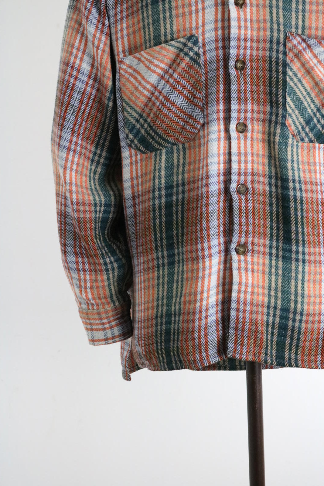 Orange & Green Vintage Plaid Flannel Shirt Large Mens