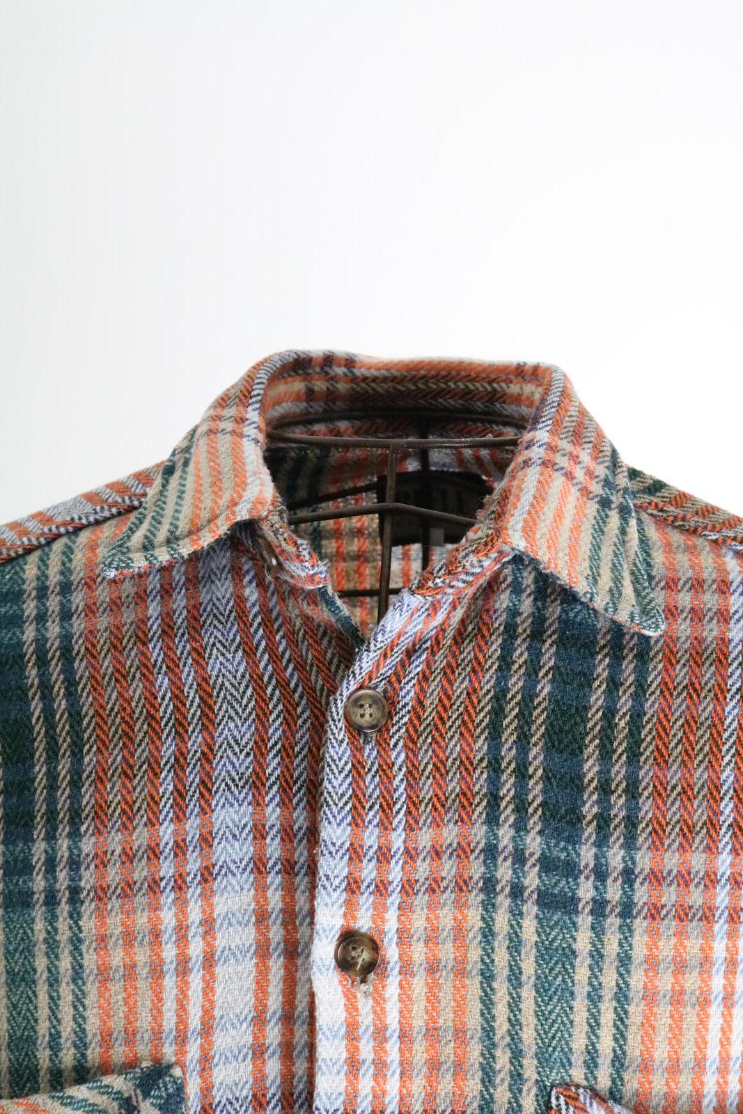 Orange & Green Vintage Plaid Flannel Shirt Large Mens