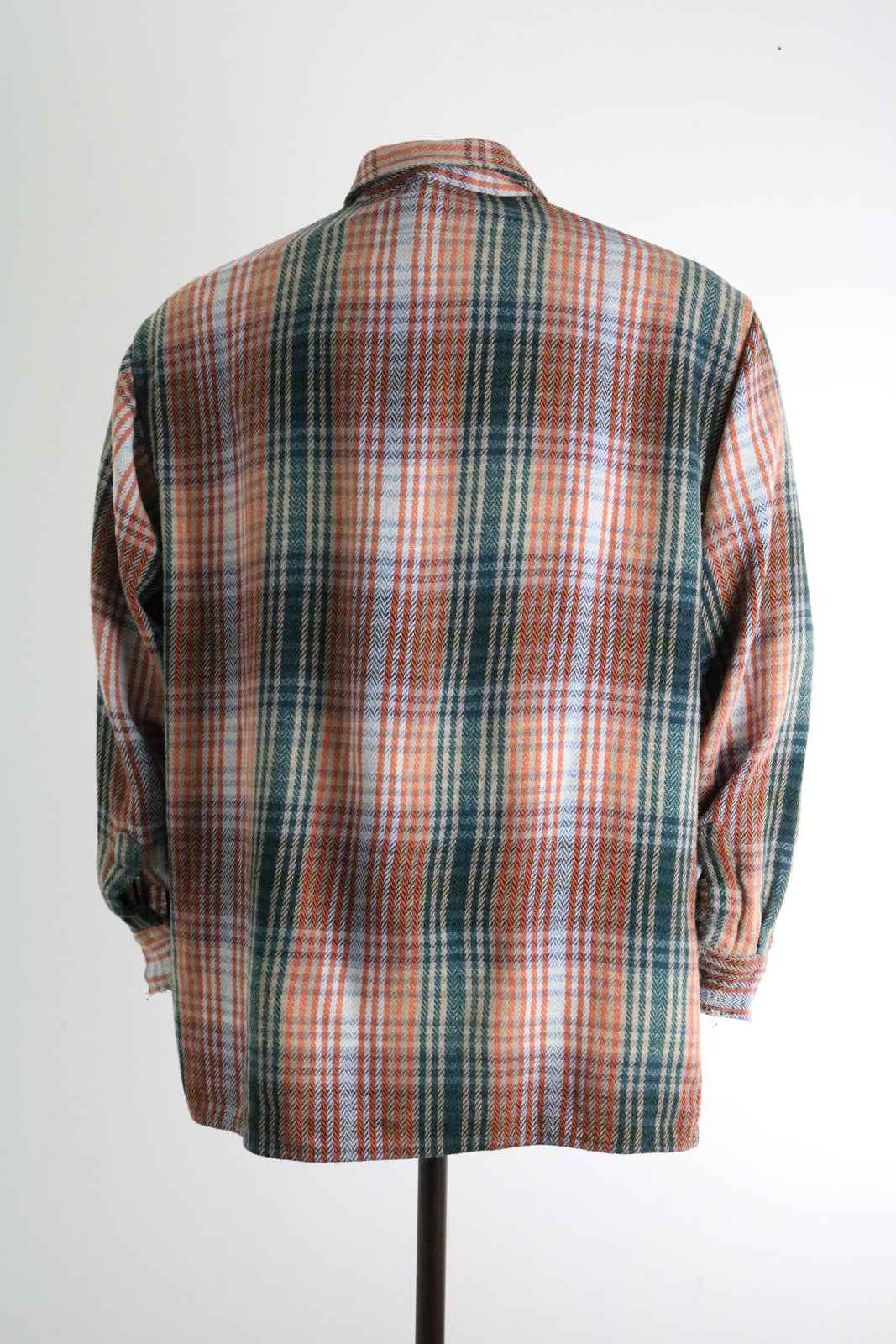 Orange & Green Vintage Plaid Flannel Shirt Large Mens